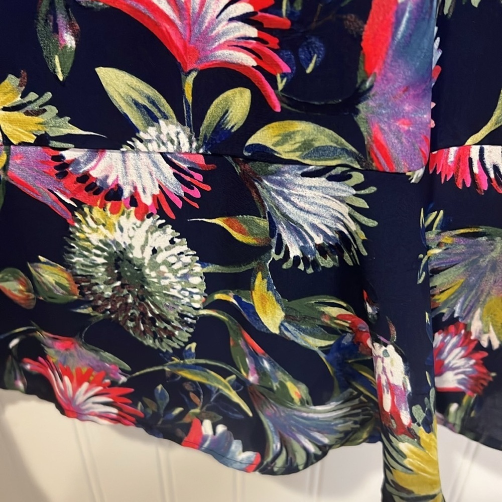 J. Crew Navy Floral print long sleeve chiffon dress size 2 - Picture 6 of 14